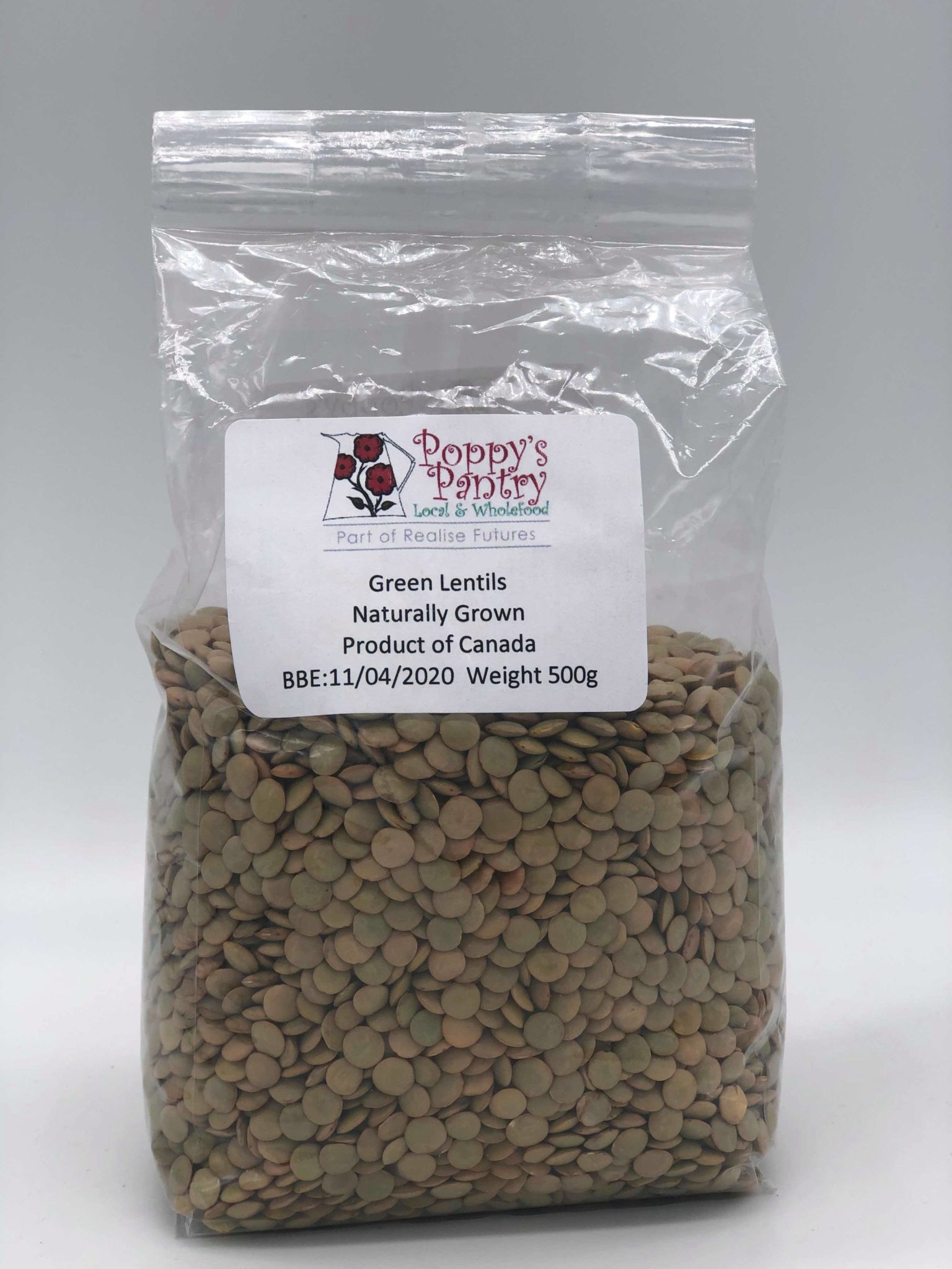 Naturally Grown Green Lentils 500g - Poppy's Pantry